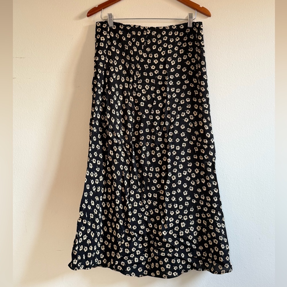 Vintage New Frontier Black Maxi Skirt with Cream Floral Print, Size XL